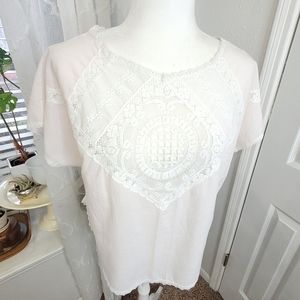 Vintage lace boho ruffle white top cottage core prarie country nashville